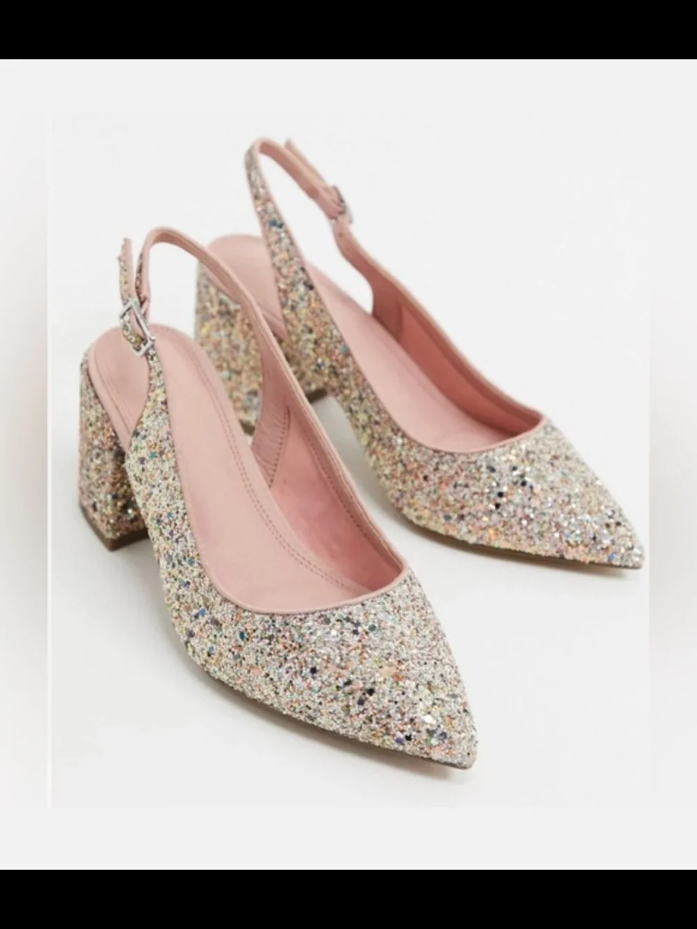 ASOS Pink Multi-Glitter Slingback Block Heels